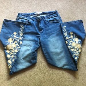 Boston Proper embroidered slightly flared jeans